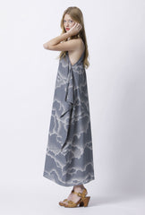 Seville Cotton Maxi Dress - Cloud Cover Print - Black / Cream