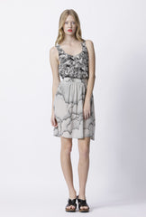 Promenade Silk Skirt - Cloud Cover Print - Steel Blue / Grey