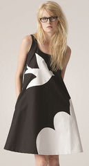 Trapeze Dress - Bird Cloud - Black / White