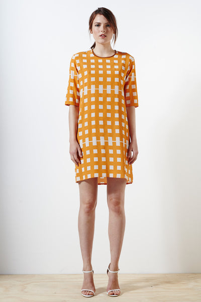 Silk Tunic - Wimbledon Check Print - Yellow / Cream / Toffee