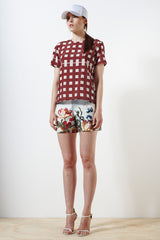 Thames Silk Tee - Wimbledon Check Print - Yellow / Cream