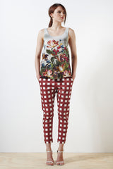 Chester Skinny Pant - Wimbledon Check Print - Teal / Cream