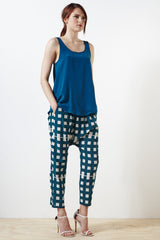 Beaumont Silk Pant - Wimbledon Check Print - Burgundy / Cream