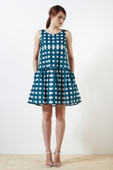 Cotswolds Cotton Dress - Wimbledon Check Print - Burgundy / Cream