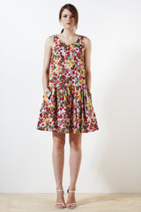 Cotswolds Cotton Dress - Wimbledon Check Print - Burgundy / Cream