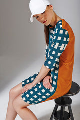 Suffolk Silk Tunic - Wimbledon Check Print - Teal / Cream / Toffee