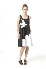Trapeze Dress - Bird Cloud - Black / White