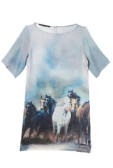 Lady Grey Dress - Stallion Print