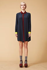 Anchorage Silk Shirt Dress - Woodlands Print - Grey / Yellow