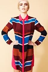 Anchorage Silk Shirt Dress - Alpine Stripe Print