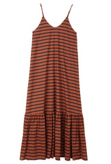 Arizona Maxi Dress - Mid Stripe Print - Bronze / Navy