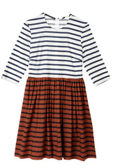 Cochella Cotton Dress - Mid Stripe Print - Navy / Cream / Bronze