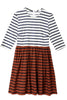 Cochella Cotton Dress - Mid Stripe Print - Navy / Cream / Bronze