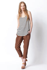 Canyon Silk Tank - Mid Stripe Print - Vermillion / Cream