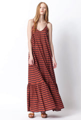 Arizona Maxi Dress - Mid Stripe Print - Bronze / Navy