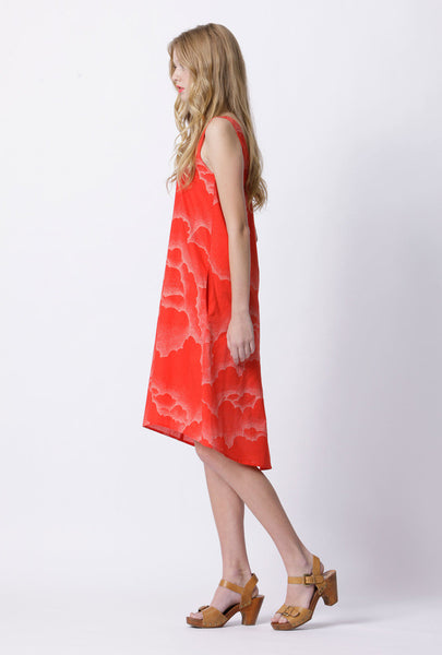 Curtsey Cotton Dress - Cloud Cover Print - Orange / Cream