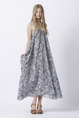 Seville Cotton Maxi - Aviary Print - Steel Blue / Pale Grey