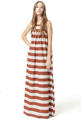 Maxi Dress - Handpainted Stripe Print - Brown / Grey