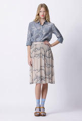 Tea Time Silk Skirt - Cloud Cover Print - Steel Blue / Pale grey