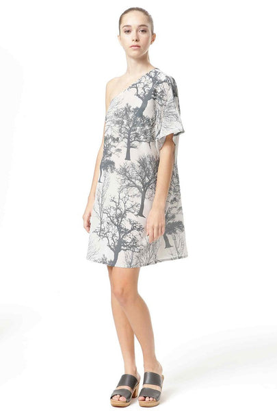 Forest One Shoulder Silk Dress
