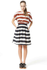 Silk Tee - Handpainted Stripe - Brown / Grey