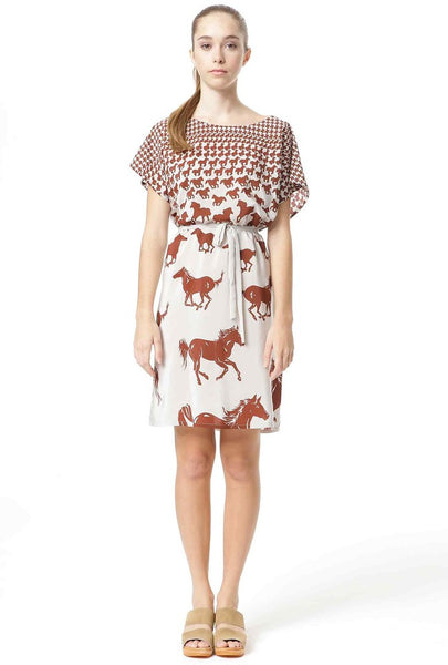 Silk Tunic - Wild Horse Print - Navy / Grey