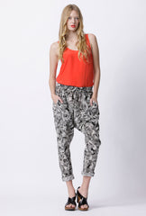 Brooklyn Silk Pants - Aviary Print - Black / Pale Grey