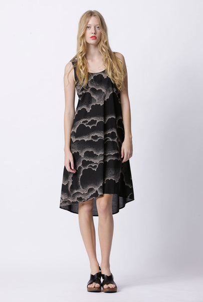 Curtsey Cotton Dress - Cloud Cover Print - Black / Cream
