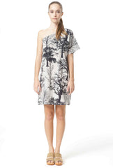 Forest One Shoulder Silk Dress