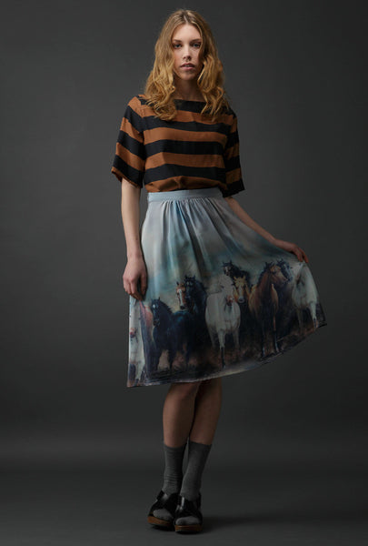 Sophia Silk Skirt - Stallion Print