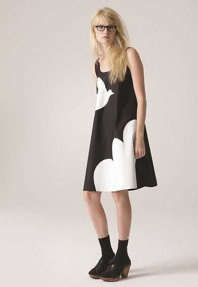 Trapeze Dress - Bird Cloud - Black / White
